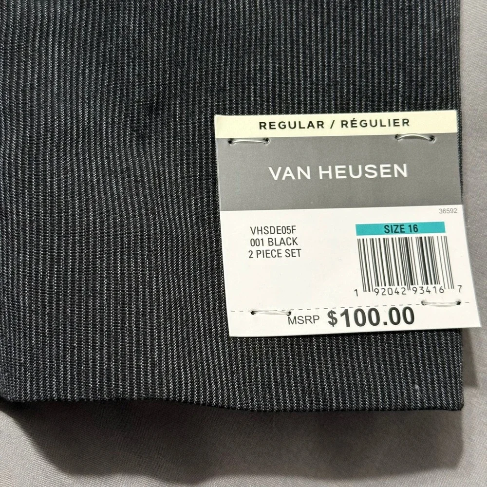 Van Heusen Boys 2 Piece Suit Set Charcoal Black Pinstripe Size 16 VHSDE05F NWT